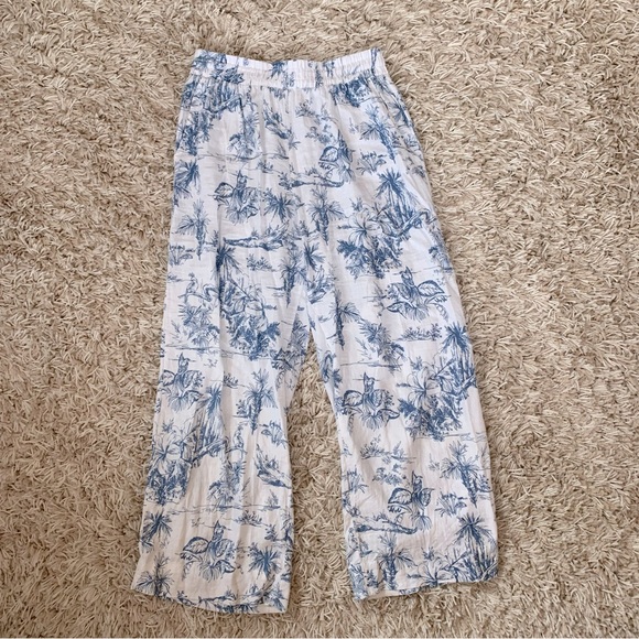 Blue and White Patterned Linen Pants - Picture 1 of 5